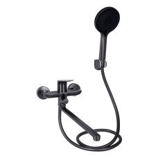 Змішувач для ванни Qtap Vlasta New з довгим поворотним виливом (з душовим гарнітуром) QTVLA260GMB45645 Gunmetal Black PVD