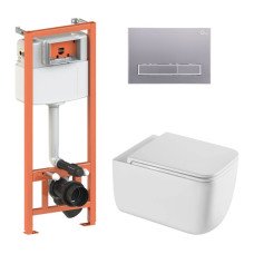 Готовое решение Qtap для ванной комнаты: подвесной унитаз Gemini Ultra Quiet 530х365х373 + комплект инсталляции Nest 4 в 1 (линейная клавиша Satin)