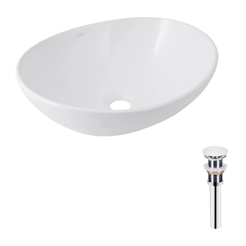 Комплект Qtap Dove: Раковина накладная овальная 415x340x140 мм White + Донный клапан PU02