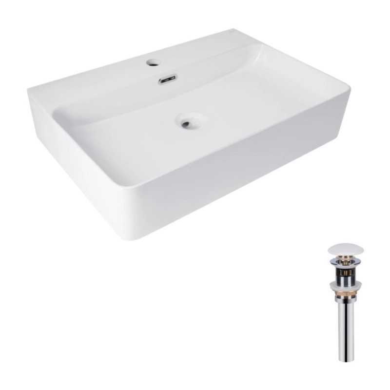 Комплект Qtap Nando LT: Раковина подвесная прямоугольная 610х420х140 мм White + Донный клапан PU02O