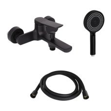Комплект Qtap Slavonice Black Matt: Смеситель QTSLA259BLM45918 + Шланг QTHADPVCSQ160B + Лейка QTRUC125BLM45951
