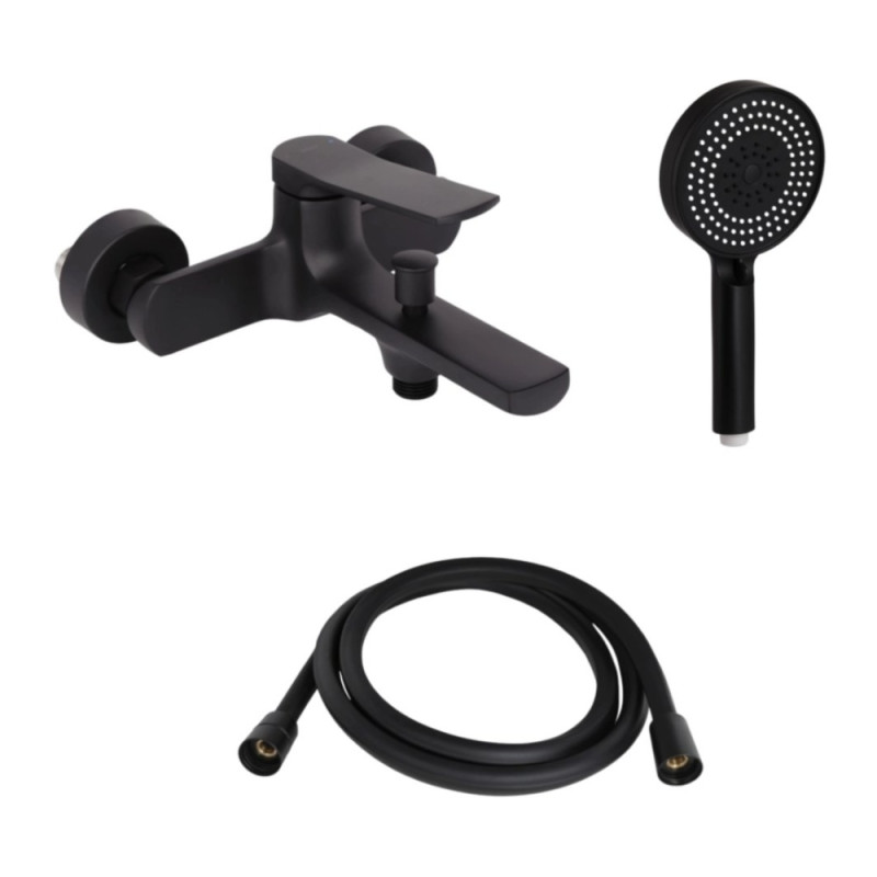 Комплект Qtap Slavonice Black Matt: Смеситель QTSLA259BLM45918 + Шланг QTHADPVCSQ160B + Лейка QTRUC125BLM45951