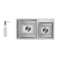 Мойка для кухни с двумя чашами интегрированная Lidz Handmade H7843 (LDH7843BRU35387) Brushed Steel 3,0/1,0 мм