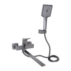 Смеситель для ванны Qtap Presto с длинным поворотным изливом (c душевым гарнитуром) QTPRE2601GRP45583 Graphite