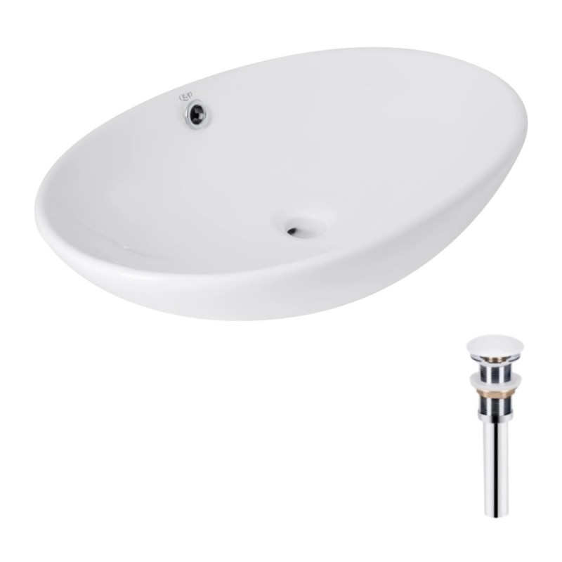 Комплект Qtap Dove: Раковина накладна овальна 635x420x150 мм White + Донний клапан PU02O