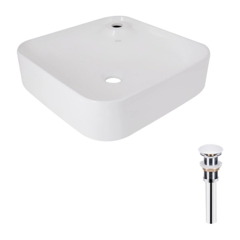 Комплект Qtap Stork: Раковина накладна квадратна 430x430x125 мм White + Донний клапан PU02