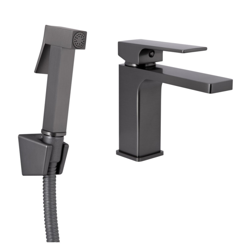 Смеситель для раковины Qtap Gemini (с гигиеническим душем) QTGEM272GMB45692 Gunmetal Black PVD