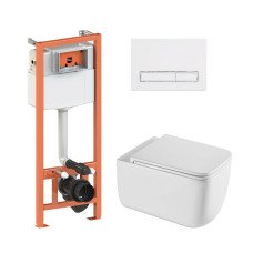 Готовое решение Qtap для ванной комнаты: подвесной унитаз Gemini Ultra Quiet 530х365х373 + комплект инсталляции Nest 4 в 1 (линейная клавиша White)