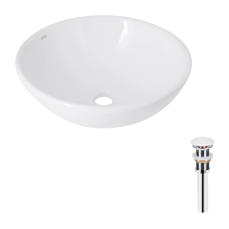 Комплект Qtap Owl: Раковина накладная круглая 400х400х155 мм White + Донный клапан PU02
