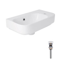 Комплект Qtap Tern: Раковина подвесная прямоугольная правая 450х250х158 мм White + Донный клапан PU02O