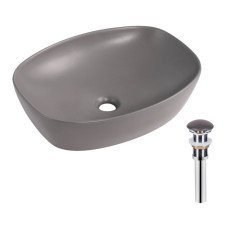 Раковина накладная Qtap Robin 500х380х140 мм, Stone grey, прямоугольная, с донным клапаном QT04116302SG