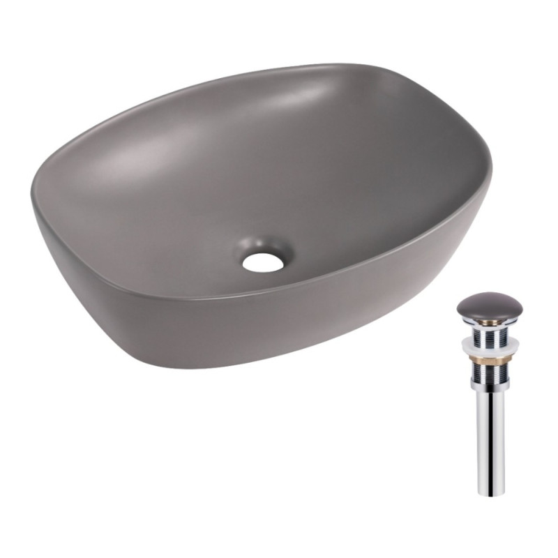 Раковина накладна Qtap Robin 500х380х140 мм, Stone grey, прямокутна, з донним клапаном QT04116302SG