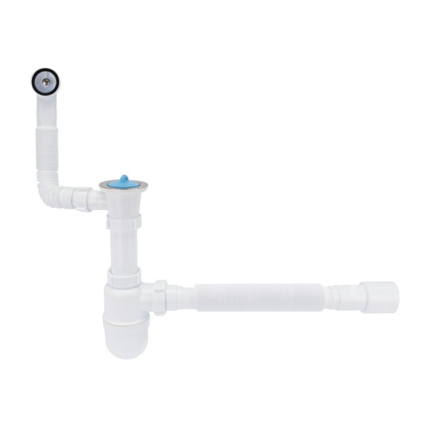 Сифон для кухонной мойки Lidz (WHI) 60 08 E004 00 с круглым переливом (выход 50 мм)