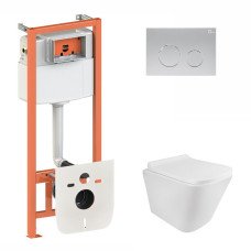 Готовое решение Qtap для ванной комнаты: подвесной унитаз Tern Rimless 490x340x350 + комплект инсталляции Nest 4 в 1 (круглая клавиша Satin)