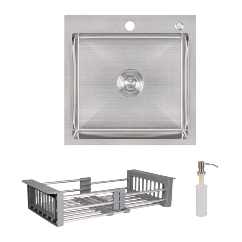 Комплект Lidz Handmade H5050 Мойка для кухни интегрированная Brushed в комплекте с дозатором + Lidz K01G Корзина для кухонной мойки