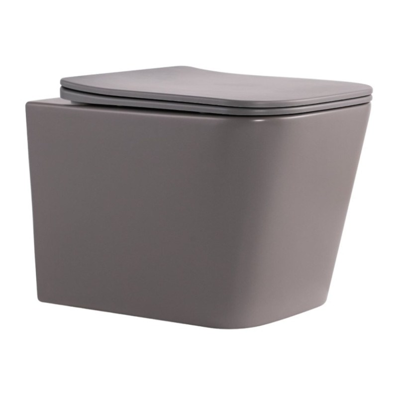 Унитаз подвесной Tern Ultra Quiet 490×365×325 мм, Stone Grey, с сиденьем Slim Duroplast / Soft-close / Quick Release QT17332303ASSG Qtap