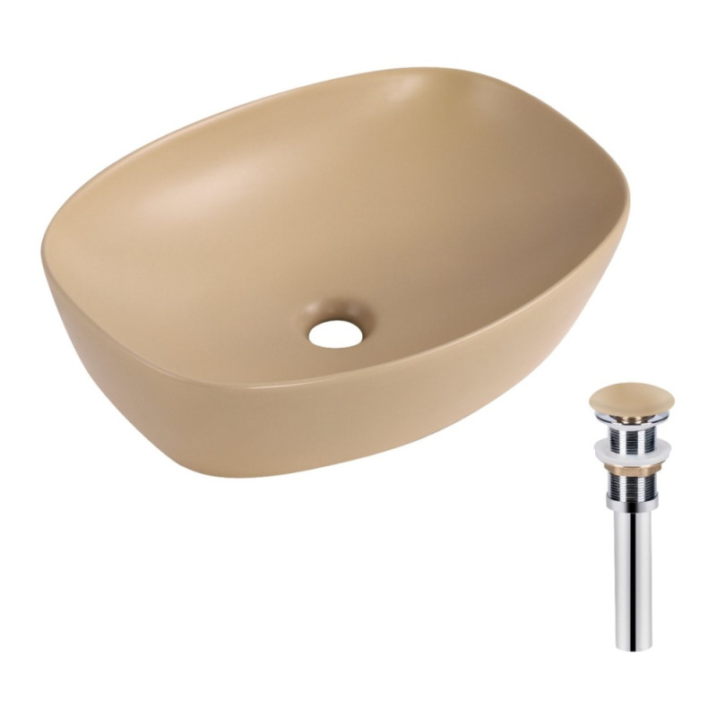 Раковина накладна Qtap Robin 500х380х140 мм, Beige, прямокутна, з донним клапаном QT04116302SB