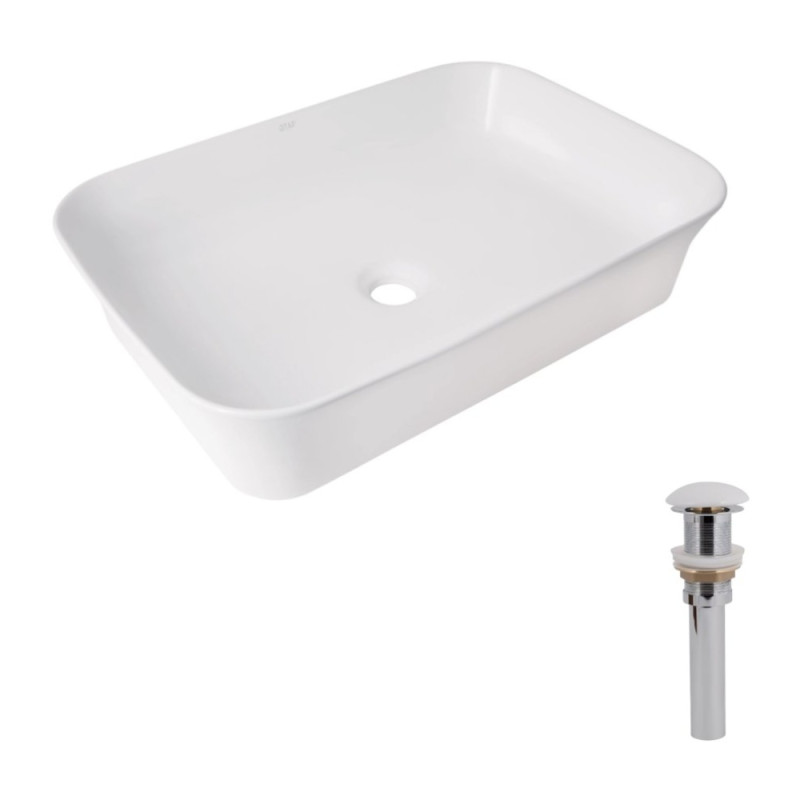 Комплект Qtap Virgo N: Раковина накладна 560x380x130 мм, White, прямокутна + Донний клапан Pop-up PU02