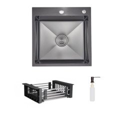 Комплект Lidz Handmade H5050HB Мийка для кухні інтегрована Decor Black PVD Honeycomb у комплекті з дозатором + Lidz LIDZK01B Корзина для кухонної мийки