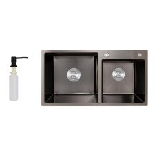 Мойка для кухни с двумя чашами интегрированная Lidz Handmade H7843 (LDH7843BPVD45586) Brushed Black PVD 3,0/1,0 мм