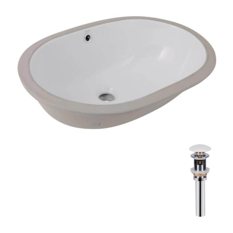 Комплект Qtap Stork: Раковина врезная овальная 570x390x210 мм White + Донный клапан PU02O