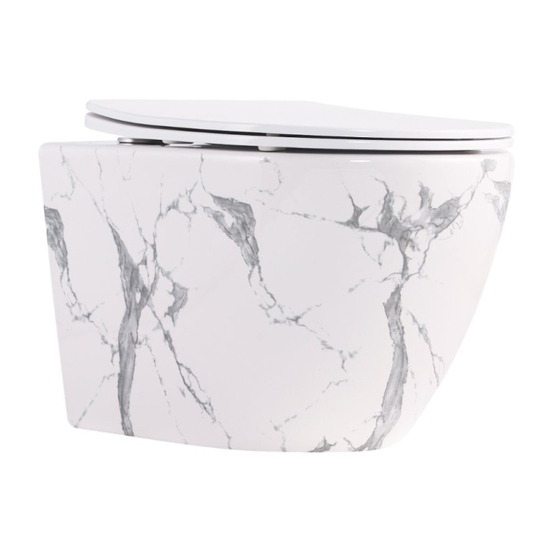 Унитаз подвесной Robin Ultra Quiet 490×365×325 мм, Marble, с сиденьем Slim Duroplast / Soft-close / Quick Release QT13332381АSMR Qtap