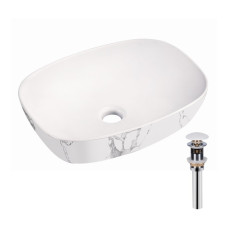 Раковина накладная Qtap Robin 500х380х140 мм, Marble, прямоугольная, с донным клапаном QT04116302MR