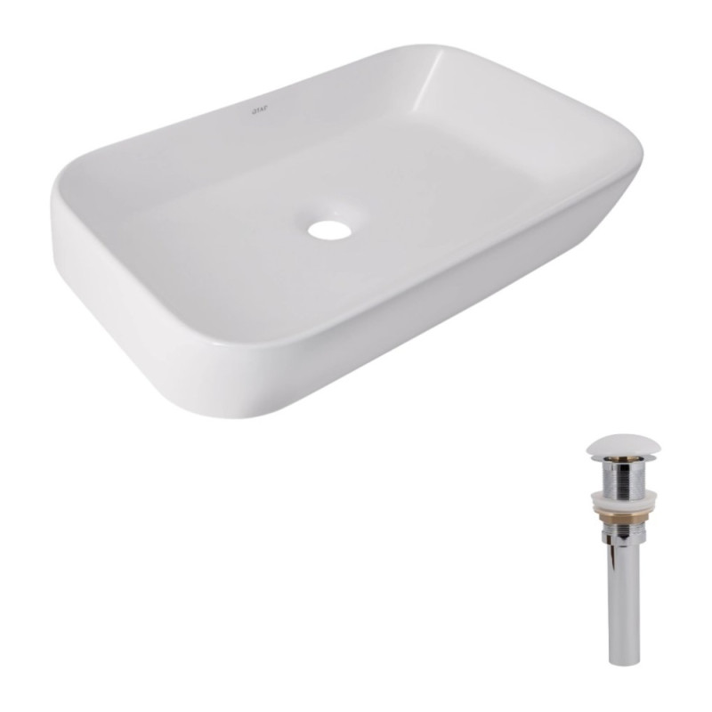 Комплект Qtap Scorpio: Раковина накладна 550x390x120 мм, White, прямокутна + Донний клапан Pop-up PU02