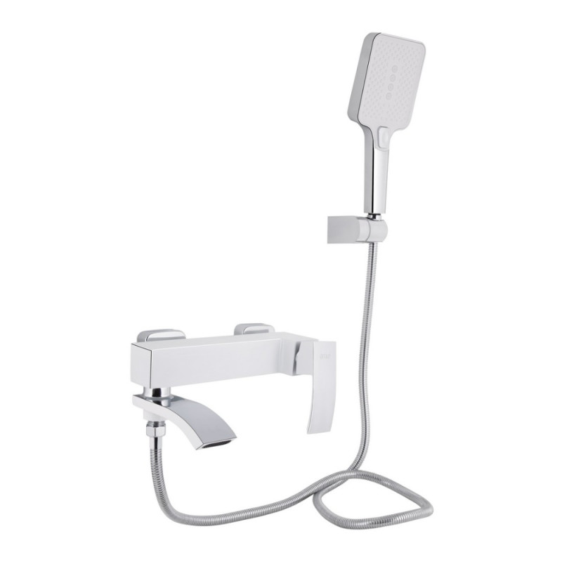 Змішувач для ванни Qtap Swan Cascada з поворотним виливом (з душовим гарнітуром) QTSWA260CRW45569 Chrome/White