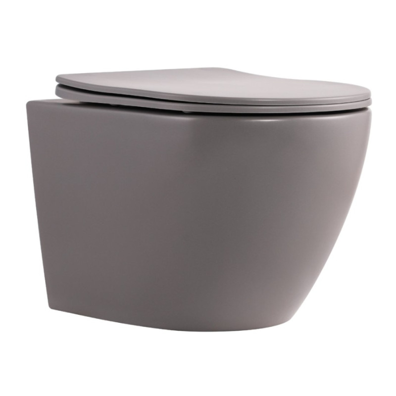 Унитаз подвесной Robin Ultra Quiet 490×365×325 мм, Stone Grey, с сиденьем Slim Duroplast / Soft-close / Quick Release QT13332381АSSG Qtap