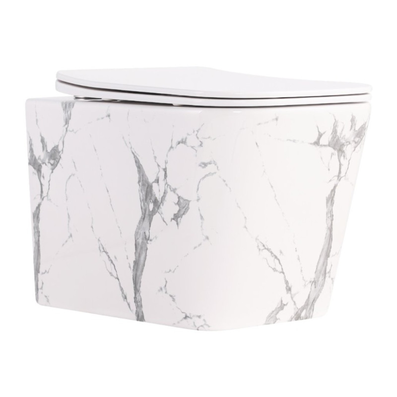 Унитаз подвесной Tern Ultra Quiet 490×365×325 мм, Marble, с сиденьем Slim Duroplast / Soft-close / Quick Release QT17332303ASMR Qtap