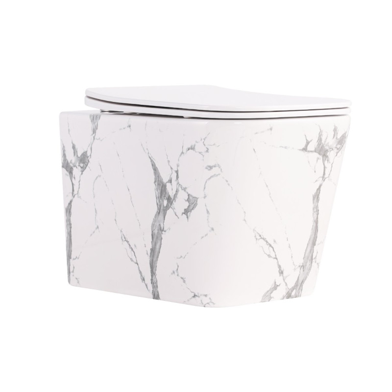 Унитаз подвесной Tern Ultra Quiet 490×365×325 мм, Marble, с сиденьем Slim Duroplast / Soft-close / Quick Release QT17332303ASMR Qtap