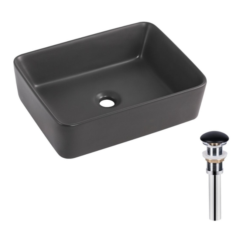 Раковина накладна Qtap Tern 480x370x135 мм, Anthracite, прямокутна, з донним клапаном QT17116069AN