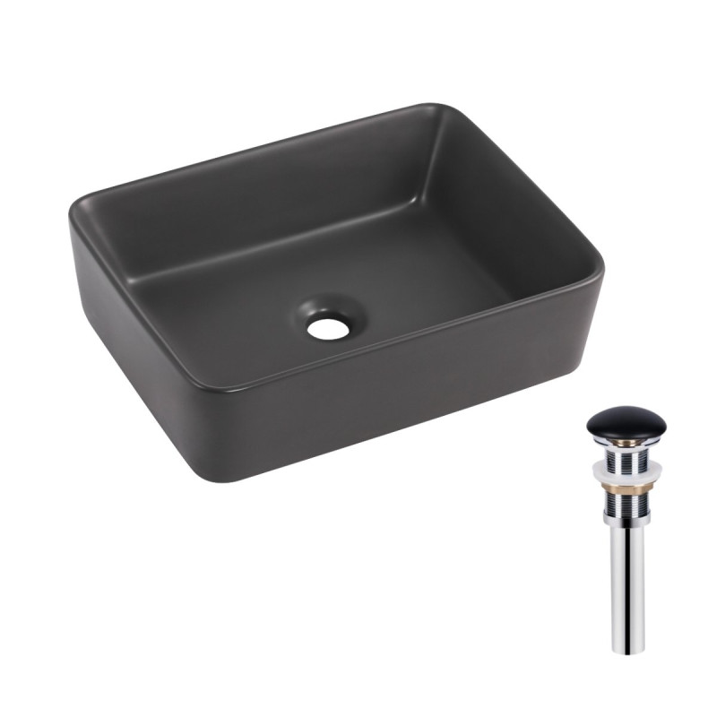 Раковина накладная Qtap Tern 480x370x135 мм, Anthracite, прямоугольная, с донным клапаном QT17116069AN