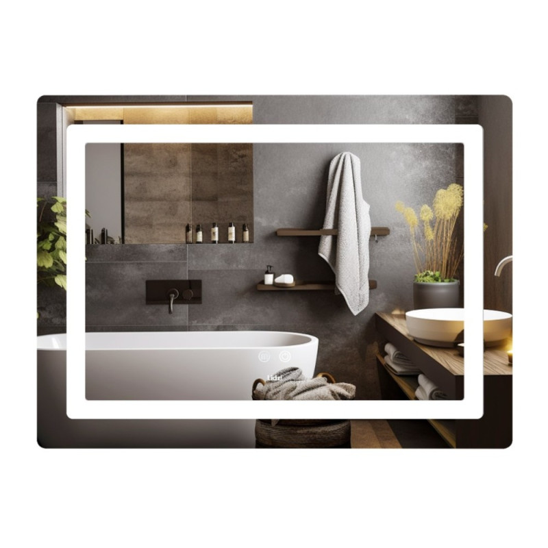 Дзеркало Lidz Kubis (KU2) 800х600 з LED-підсвічуванням Touch, з антизапотіванням, з димером, рег. яскравості LD78LF9048060