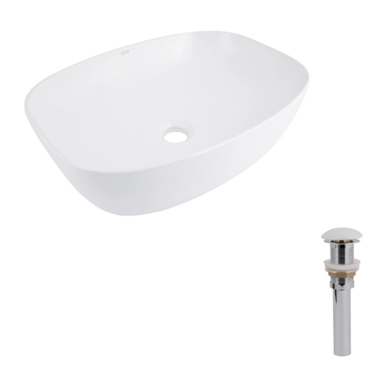 Комплект Qtap Cardinal: Раковина накладна 500×380×140 мм, White, овальна + Донний клапан Pop-up PU02
