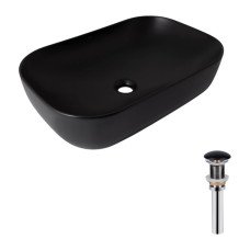 Комплект Qtap Robin: Раковина накладна прамокутна 600x390x150 мм Matt Black + Донний клапан PU03
