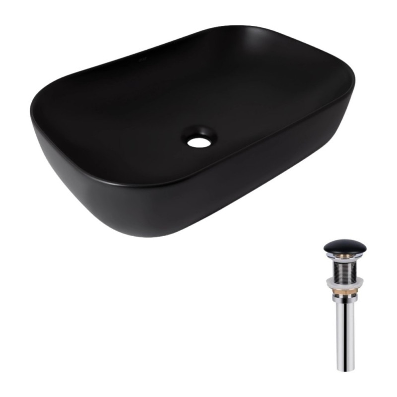 Комплект Qtap Robin: Раковина накладная прямоугольная 600x390x150 мм Matt Black + Донный клапан PU03