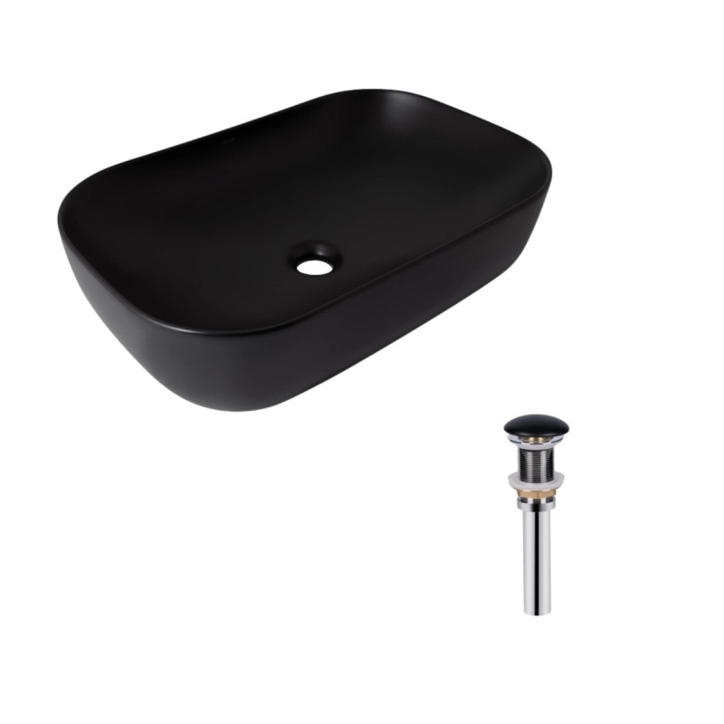 Комплект Qtap Robin: Раковина накладная прямоугольная 600x390x150 мм Matt Black + Донный клапан PU03