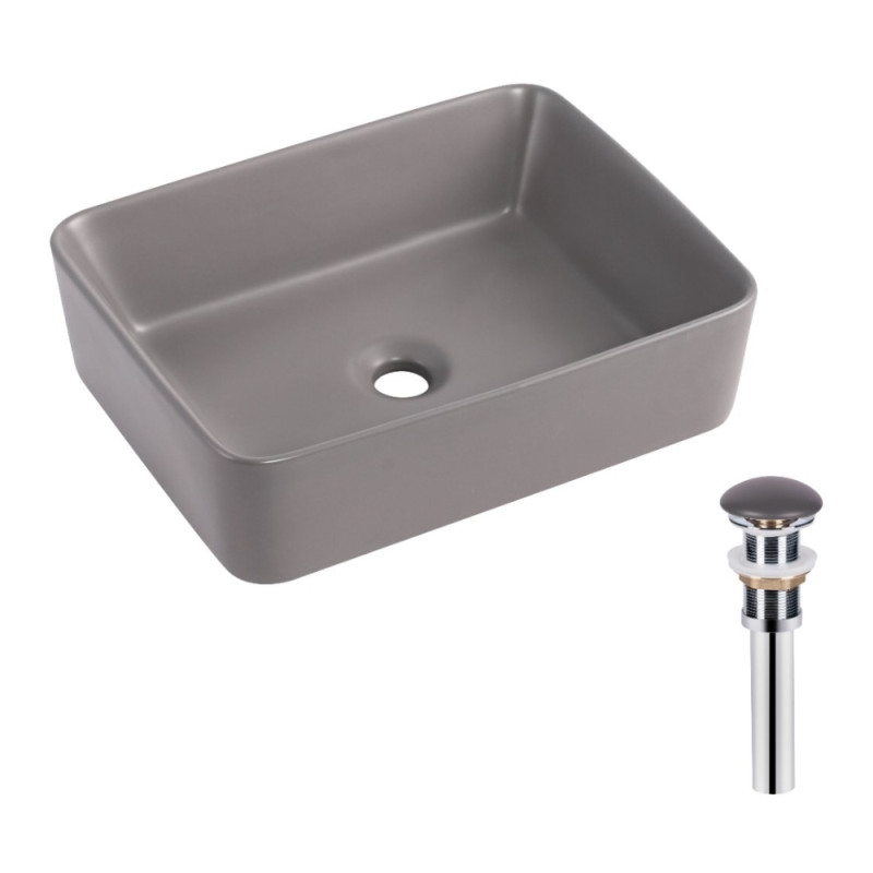 Раковина накладна Qtap Tern 480x370x135 мм, Stone grey, прямокутна, з донним клапаном QT17116069SG