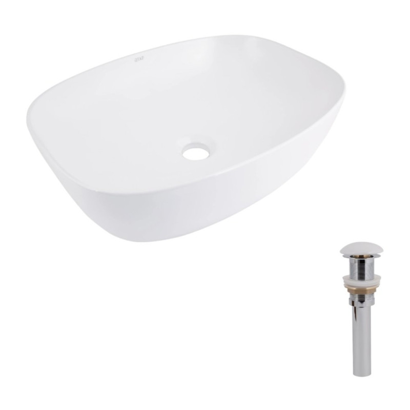 Комплект Qtap Cardinal: Раковина накладна 600x380x140 мм, White, овальна + Донний клапан Pop-up PU02