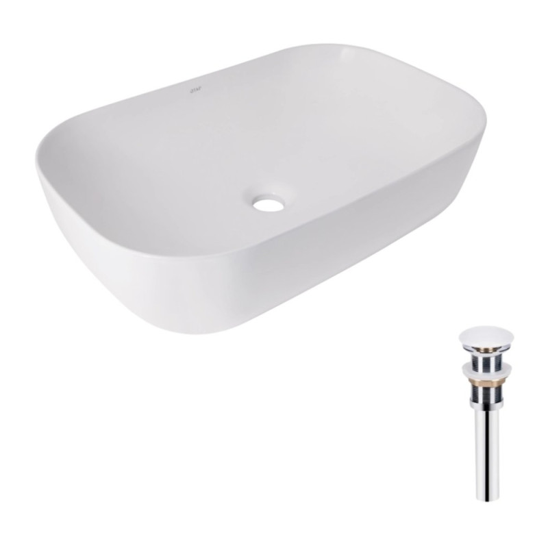 Комплект Qtap Robin: Раковина накладная прямоугольная 600x390x150 мм White + Донный клапан PU02