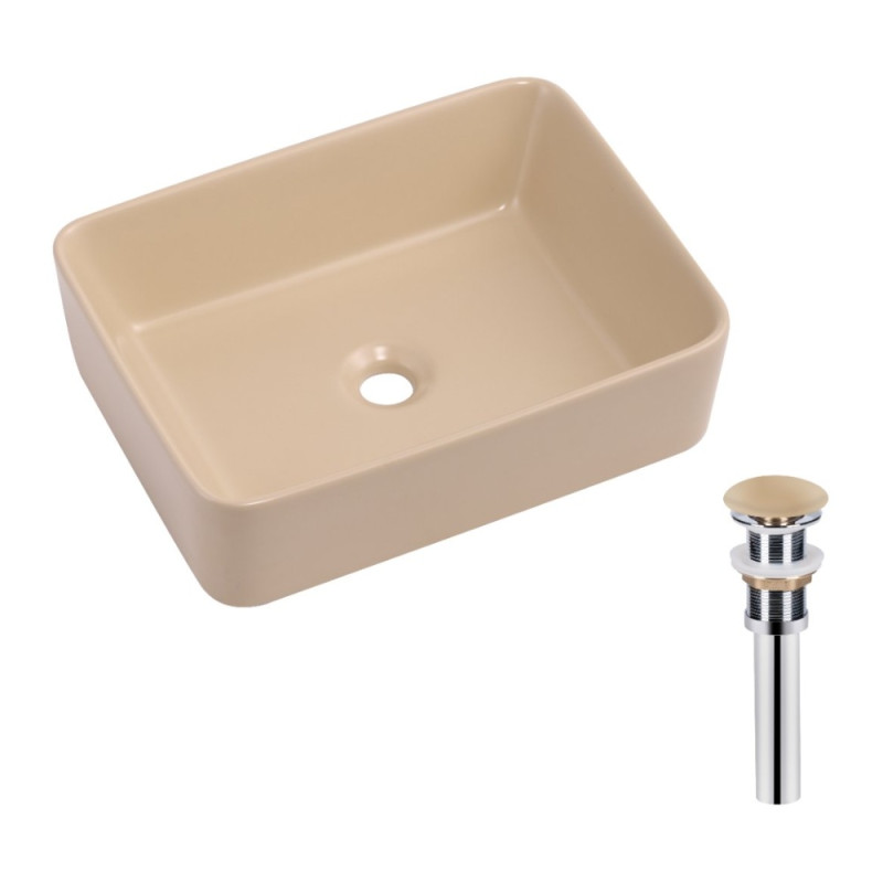 Раковина накладна Qtap Tern 480x370x135 мм, Beige, прямокутна, з донним клапаном QT17116069SB