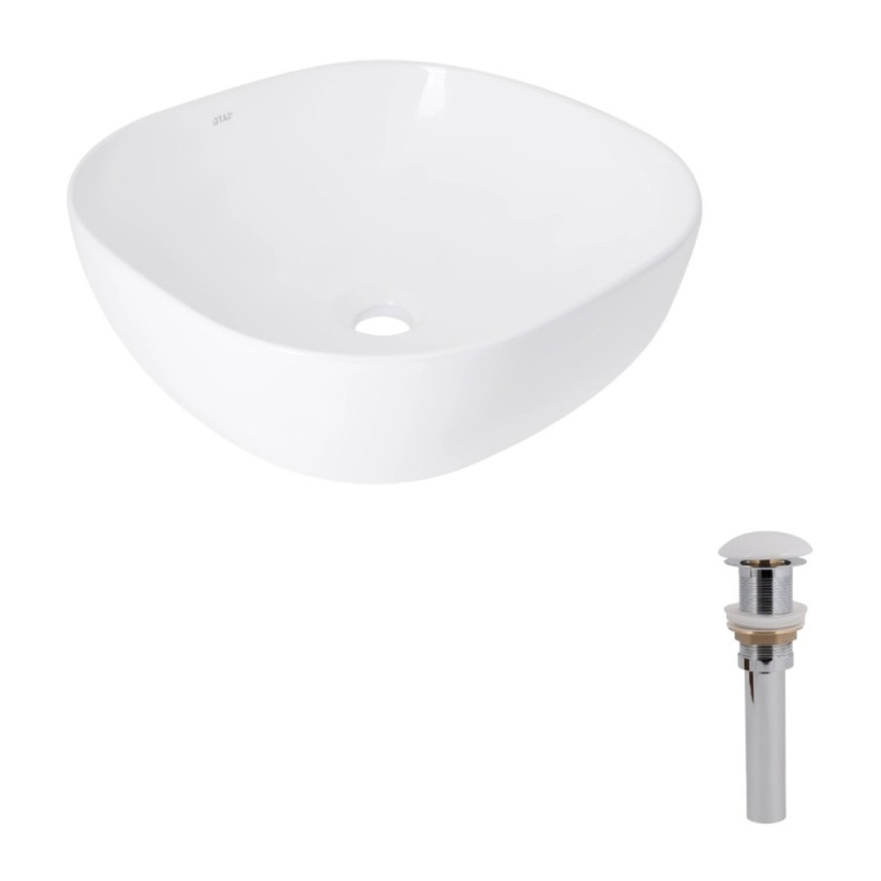 Комплект Qtap Kolibri: Раковина накладна 400x400x140 мм, White, квадратна + Донний клапан Pop-up PU02