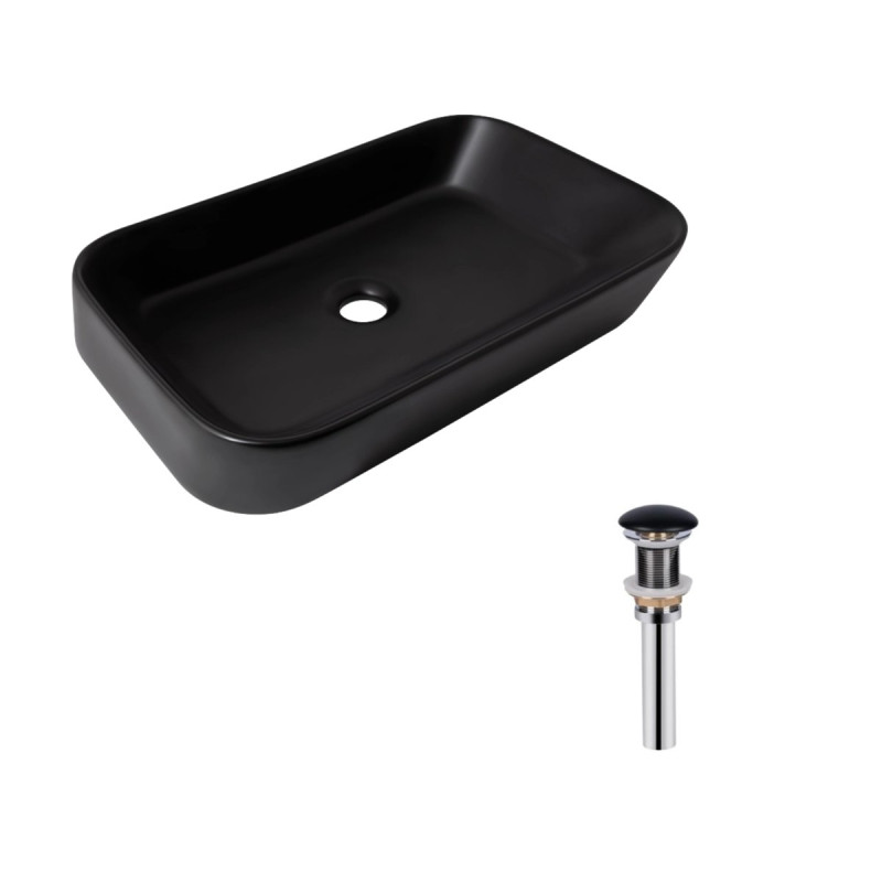 Комплект Qtap Scorpio: Раковина накладная прямоугольная 550х390х120 мм Matt Black + Донный клапан PU03
