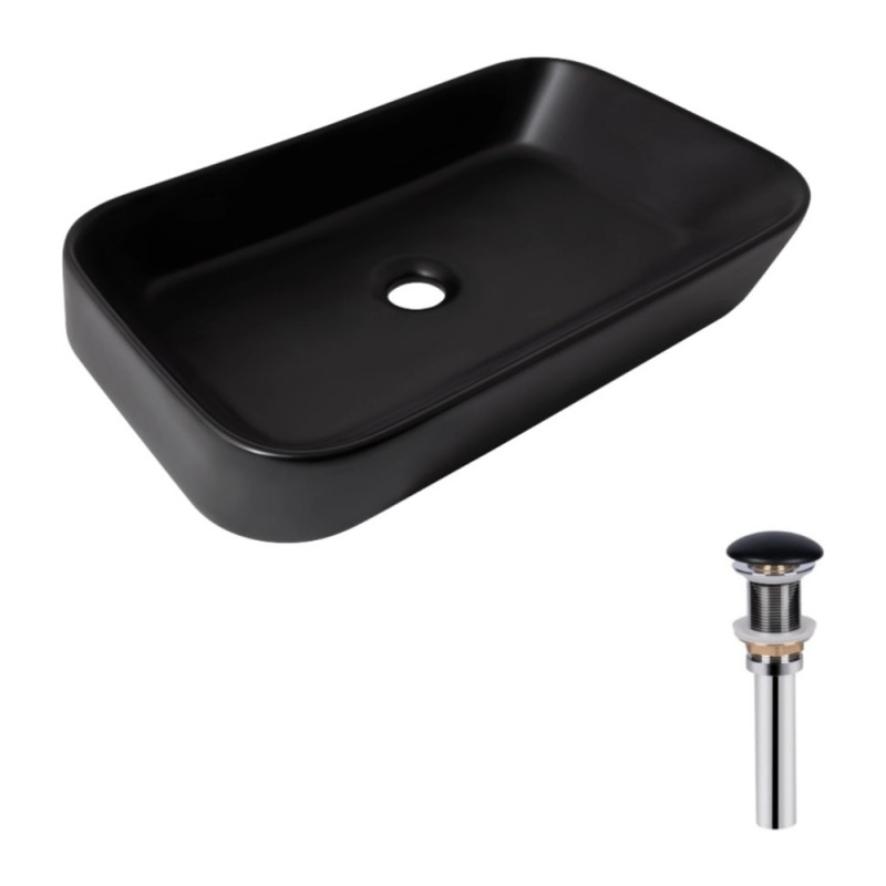 Комплект Qtap Scorpio: Раковина накладная прямоугольная 550х390х120 мм Matt Black + Донный клапан PU03