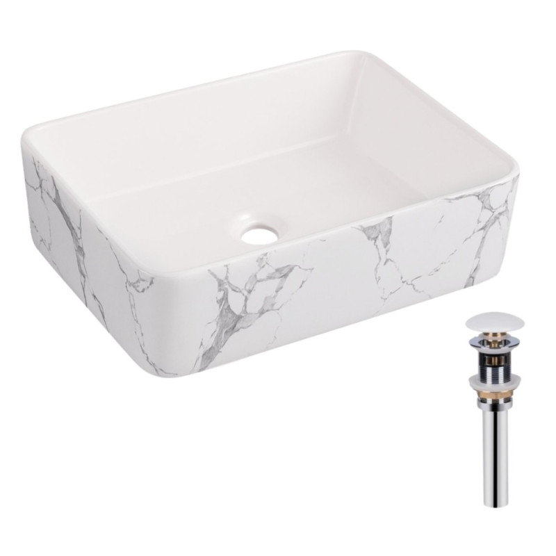 Раковина накладная Qtap Tern 480x370x135 мм, Marble, прямоугольная, с донным клапаном QT17116069MR