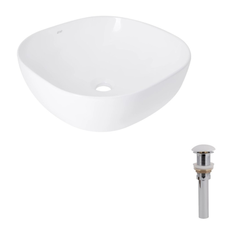 Комплект Qtap Kolibri: Раковина накладна 425x425x140 мм, White, квадратна + Донний клапан Pop-up PU02