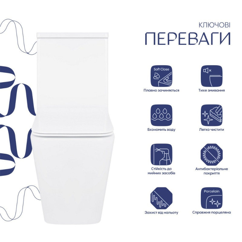 Унитаз-компакт Qtap Crow безободковый с сиденьем Soft-close QT05222170W
