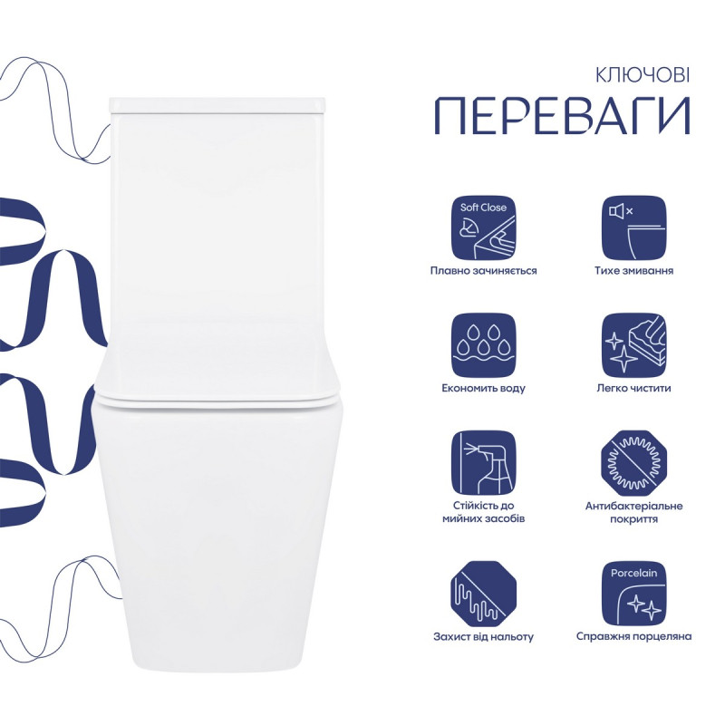 Унитаз-компакт Qtap Crow безободковый с сиденьем Soft-close QT05222170W